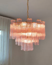 WOMO Pink Glass Tiered Chandelier-WM3018