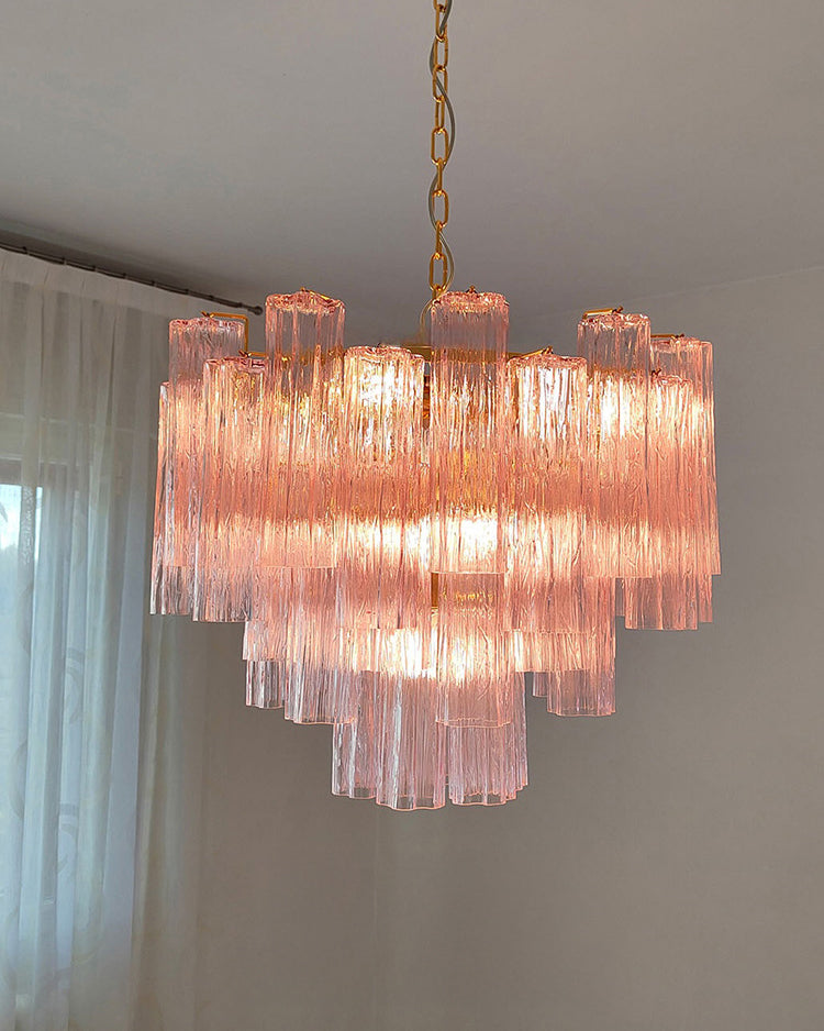 WOMO Pink Glass Tiered Chandelier-WM3018