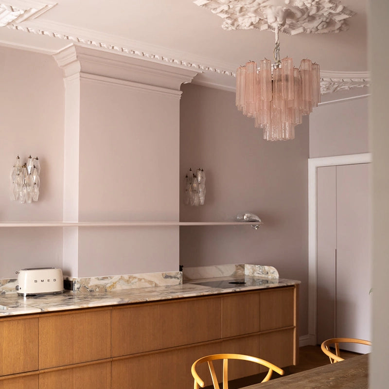 WOMO Pink Glass Tiered Chandelier-WM3018