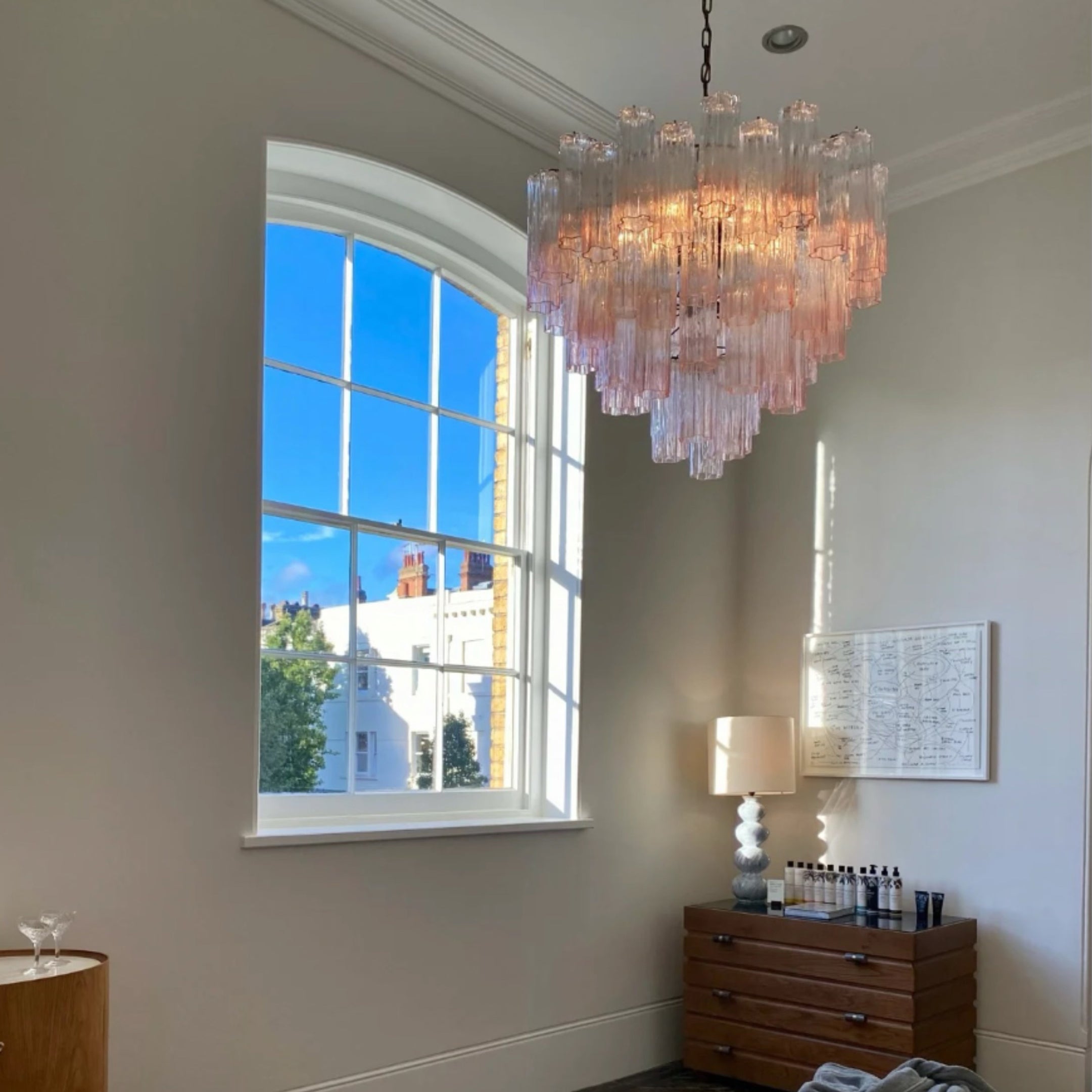 WOMO Pink Glass Tiered Chandelier-WM3018