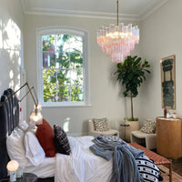 WOMO Pink Glass Tiered Chandelier-WM3018