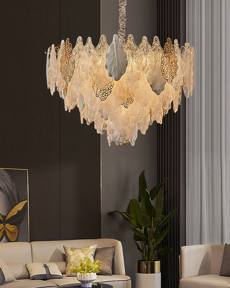 WOMO Tiered Glass Leaf Chandelier-WM3022