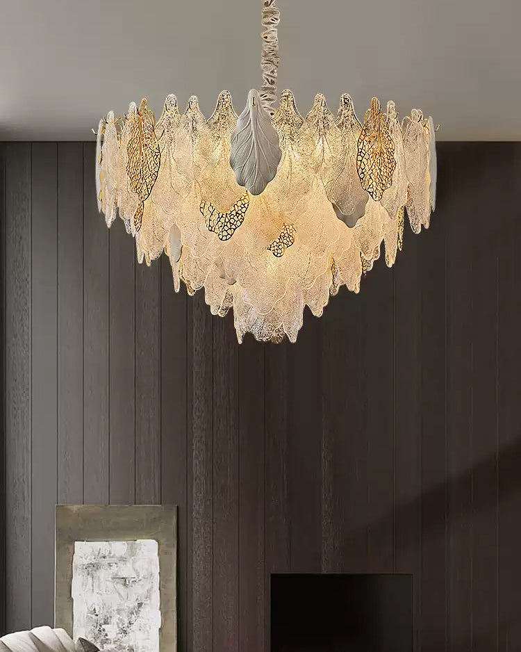 WOMO Tiered Glass Leaf Chandelier-WM3022