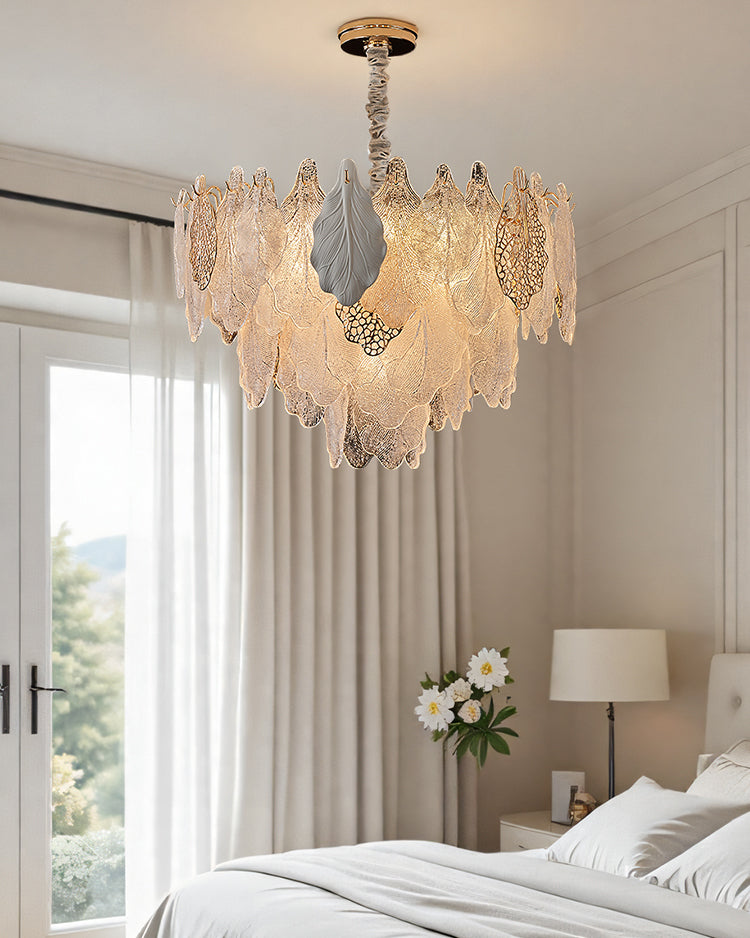 WOMO Tiered Glass Leaf Chandelier-WM3022