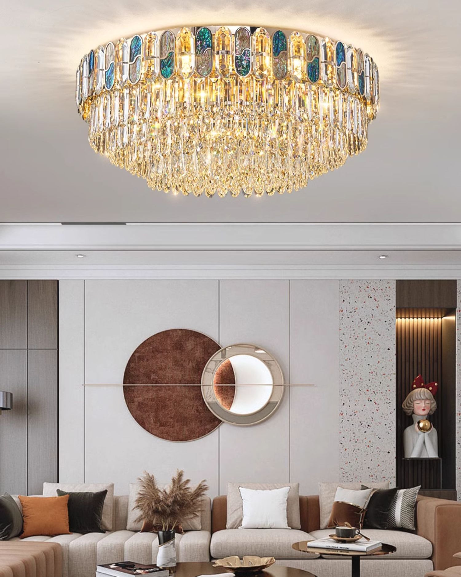 WOMO Round/Oval Shell Crystal Chandelier-WM3032