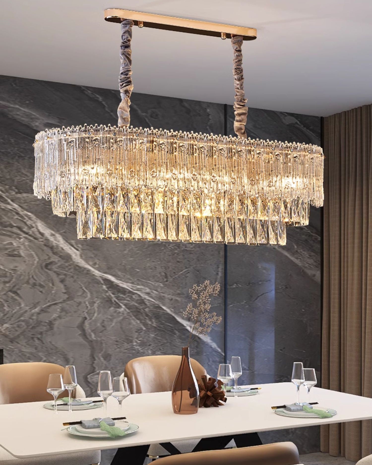 WOMO Tiered Round/Oval Crystal Chandelier-WM3039