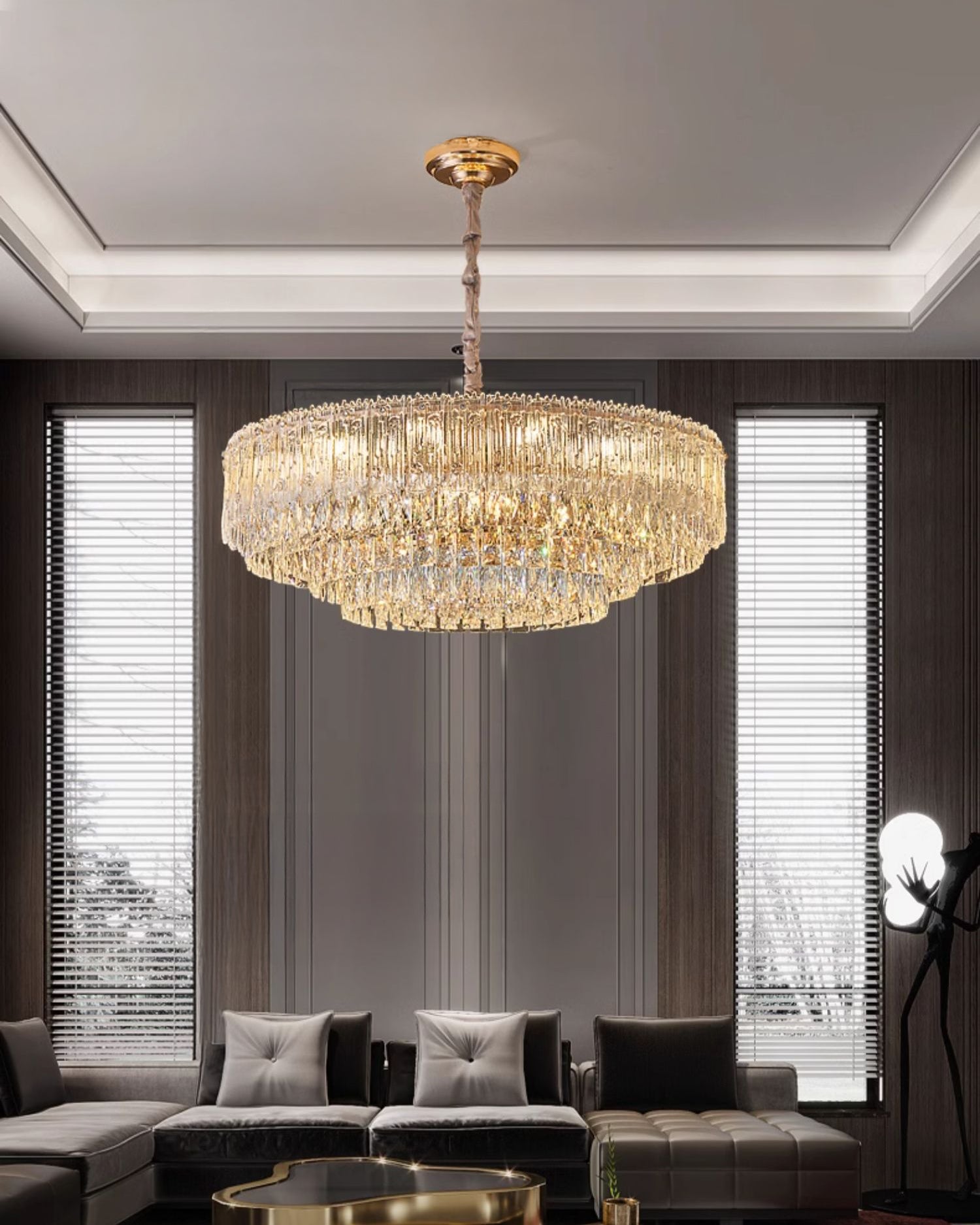 WOMO Tiered Round/Oval Crystal Chandelier-WM3039