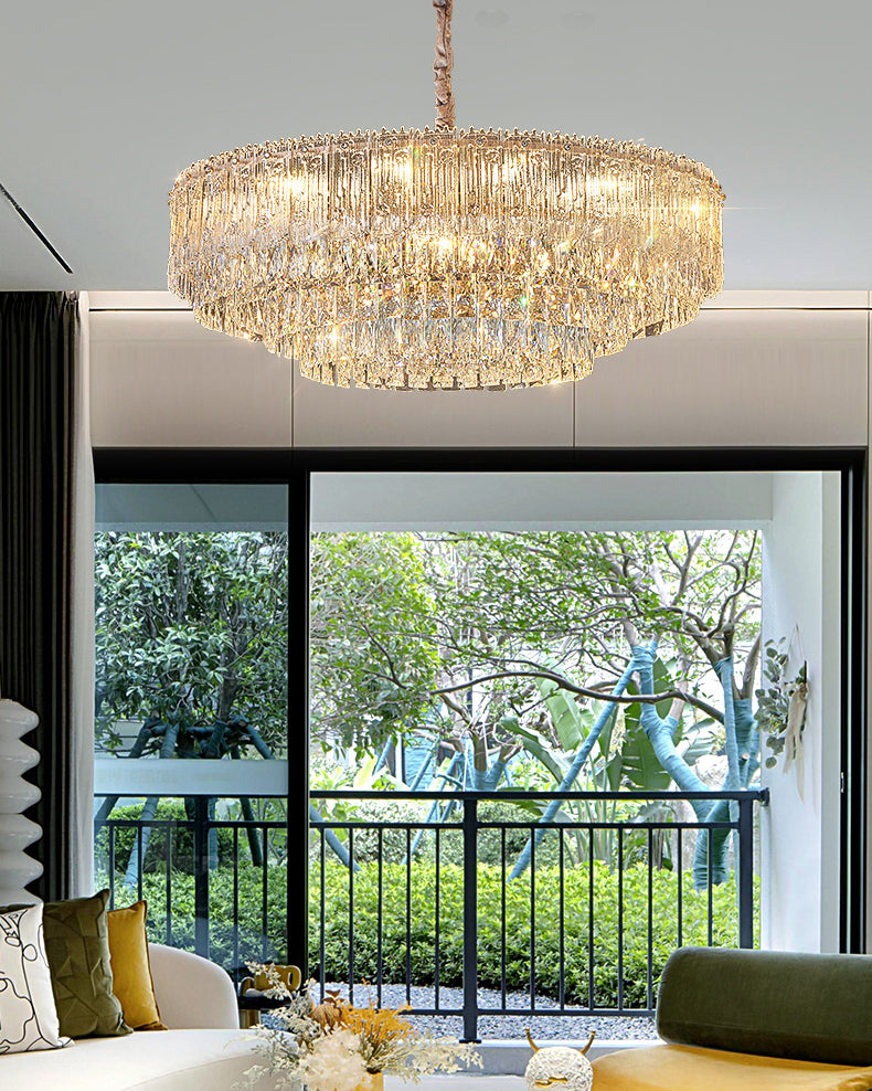 WOMO Tiered Round/Oval Crystal Chandelier-WM3039