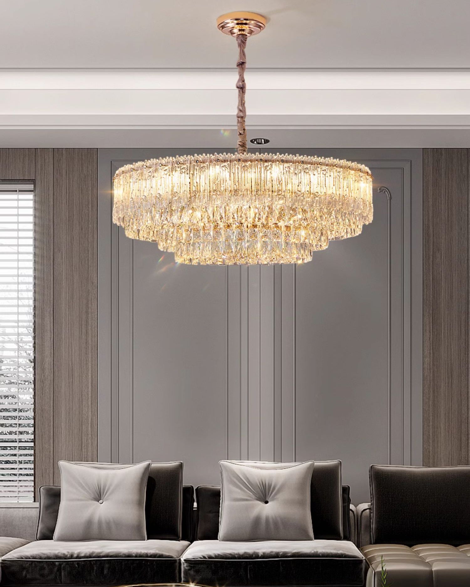 WOMO Tiered Round/Oval Crystal Chandelier-WM3039