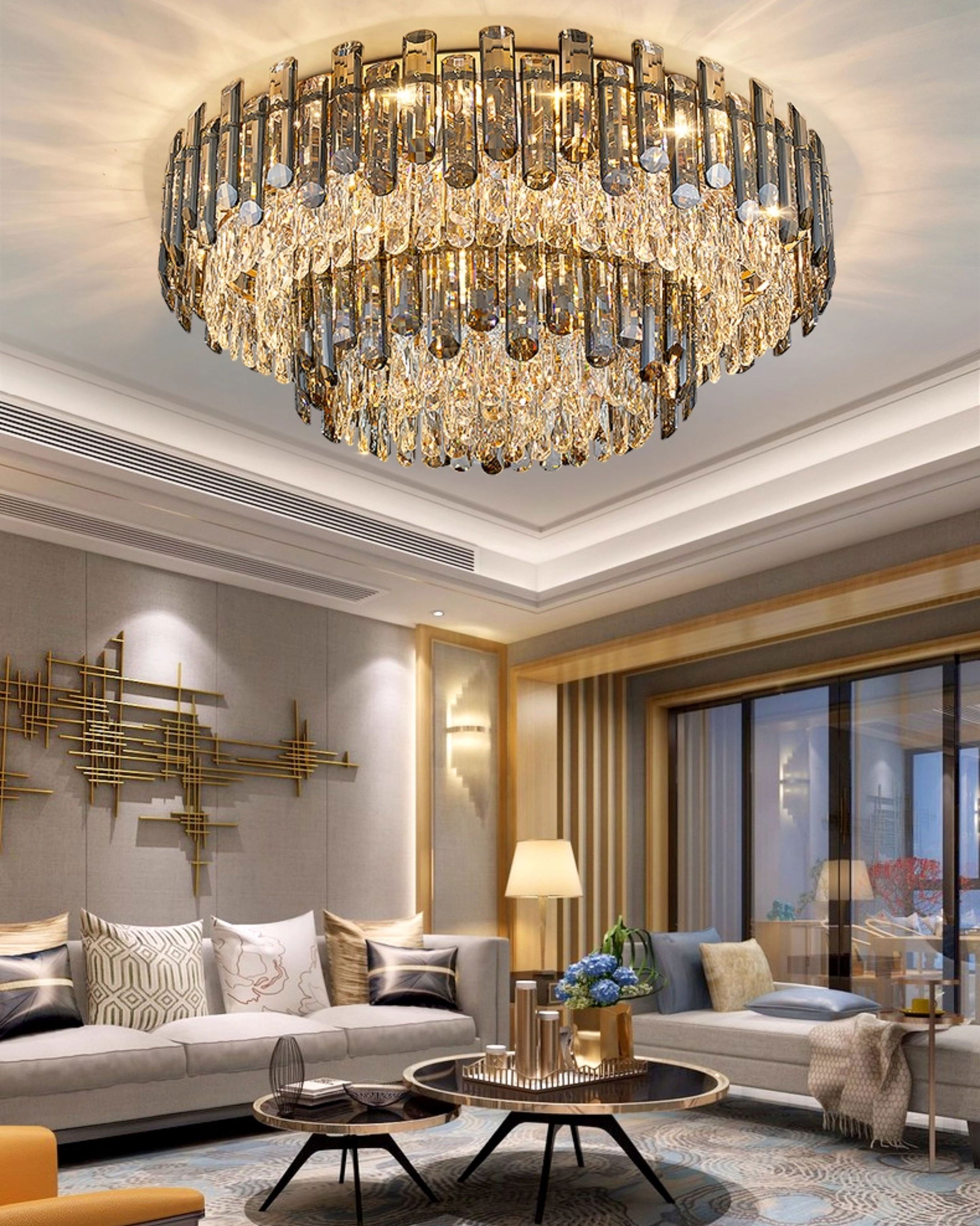 WOMO Smoked Crystal Round Ceiling Light-WM3040