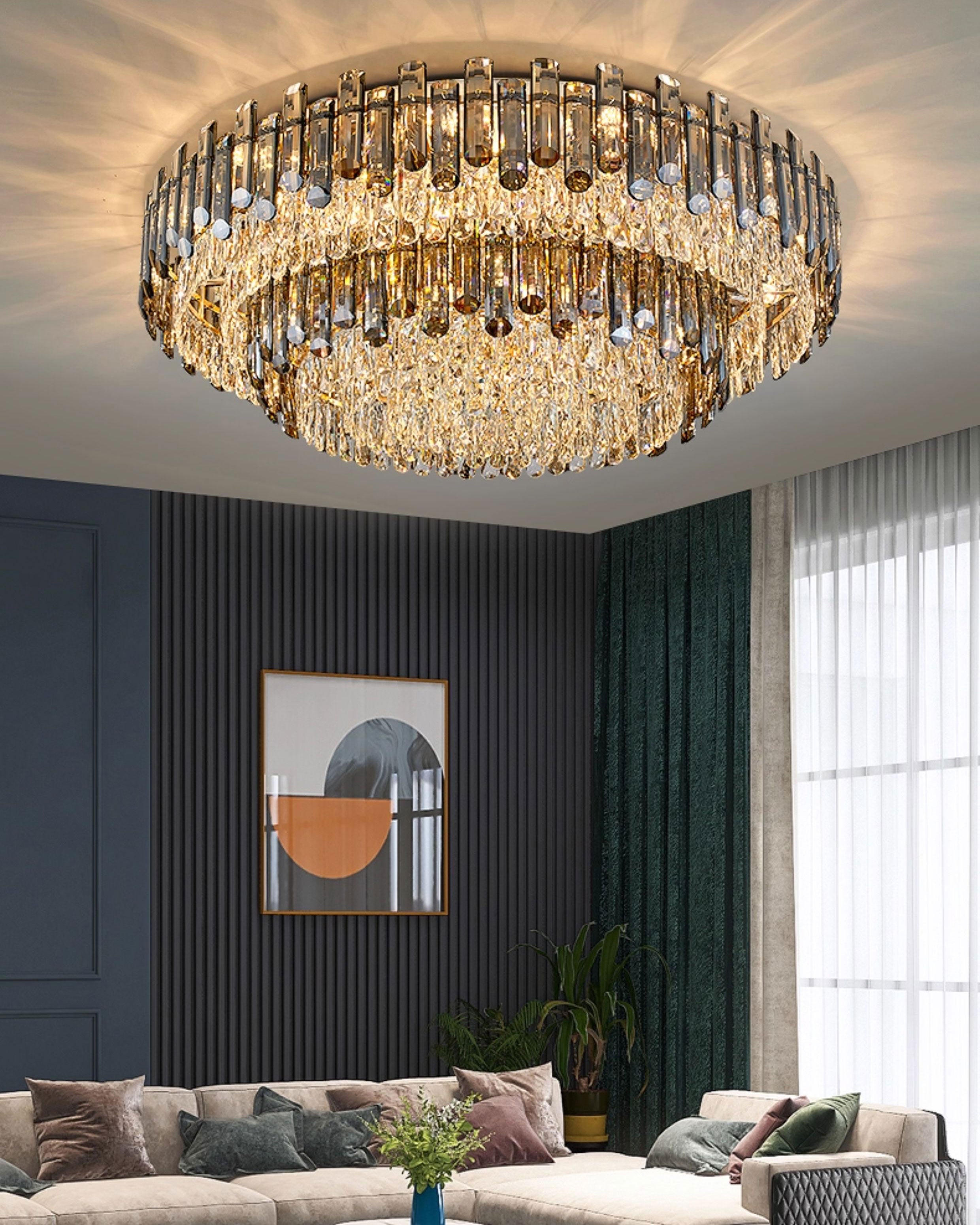 WOMO Smoked Crystal Round Ceiling Light-WM3040