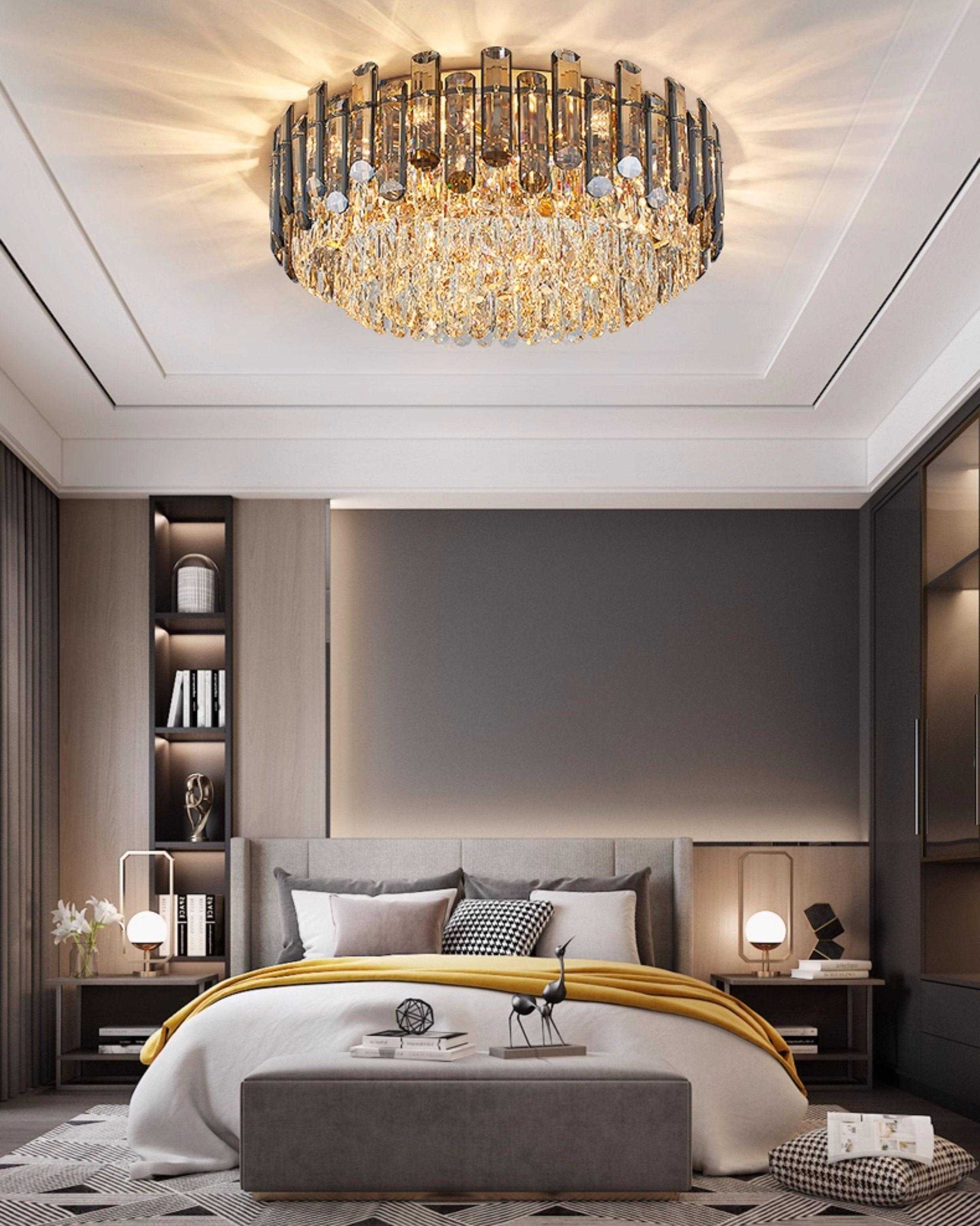 WOMO Smoked Crystal Round Ceiling Light-WM3040