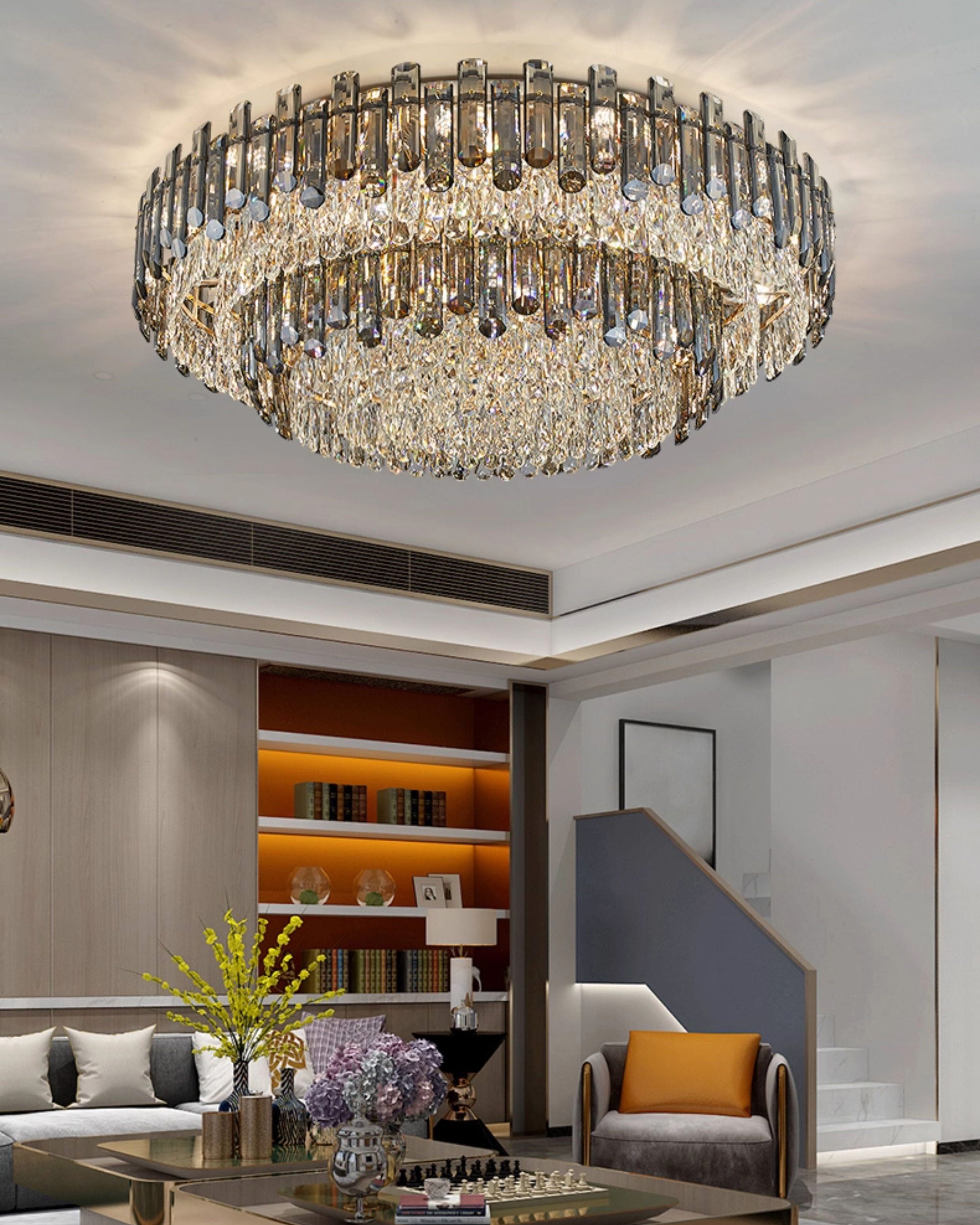 WOMO Smoked Crystal Round Ceiling Light-WM3040