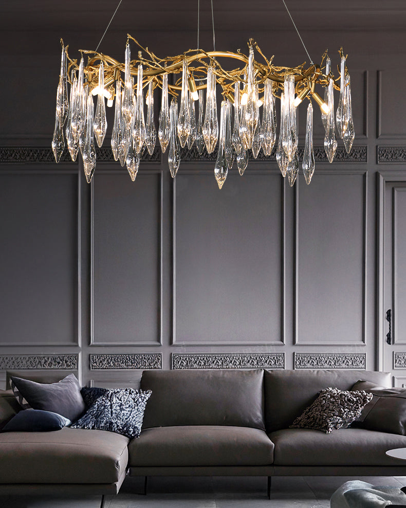 WOMO Round Raindrop Crystal Chandelier-WM3048