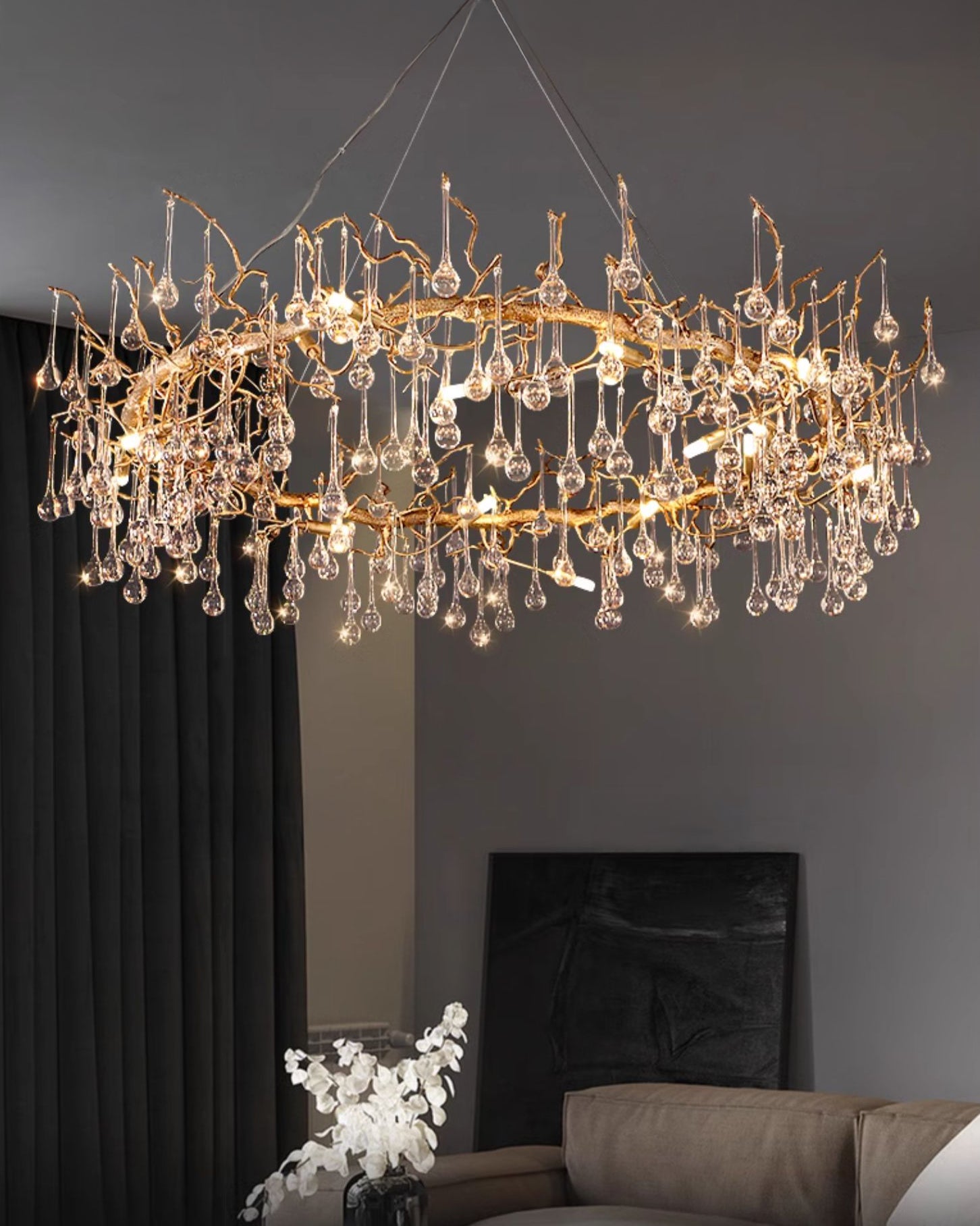 WOMO Round Raindrop Crystal Chandelier-WM3050