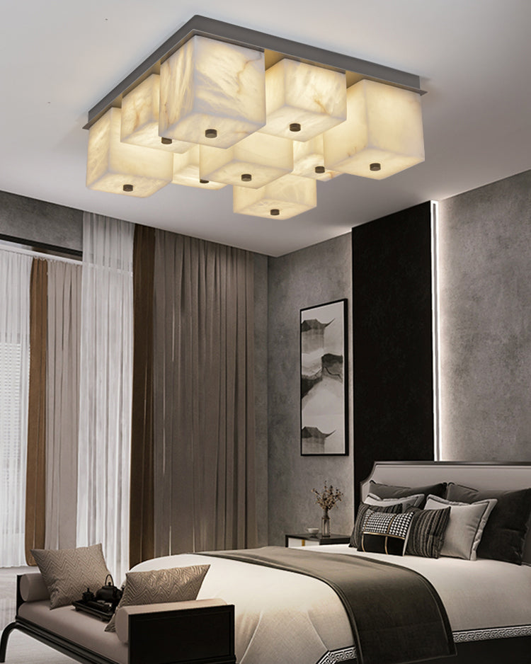 WOMO Alabaster Square Flush Mount Ceiling Light-WM3054