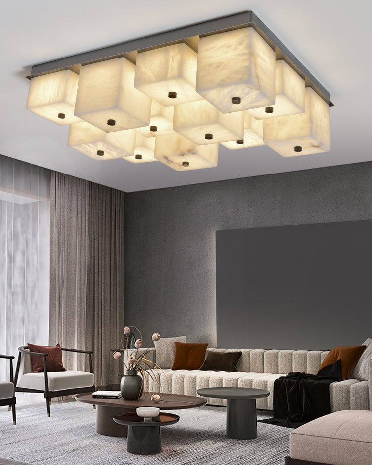 WOMO Alabaster Square Flush Mount Ceiling Light-WM3054