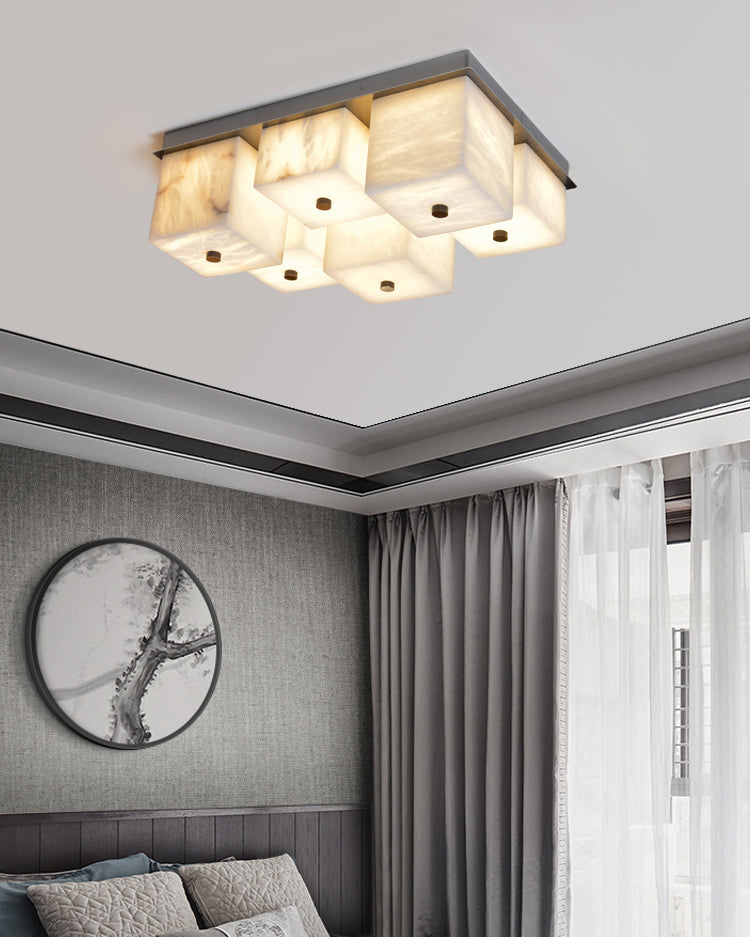 WOMO Alabaster Square Flush Mount Ceiling Light-WM3054