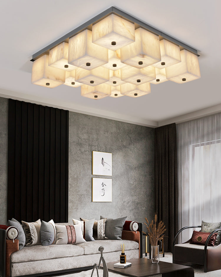 WOMO Alabaster Square Flush Mount Ceiling Light-WM3054
