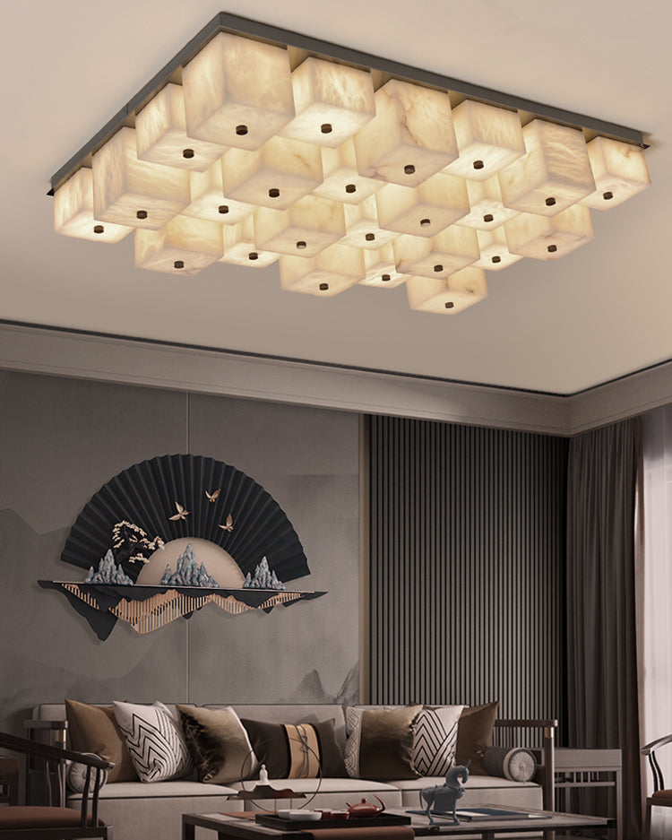 WOMO Alabaster Square Flush Mount Ceiling Light-WM3054