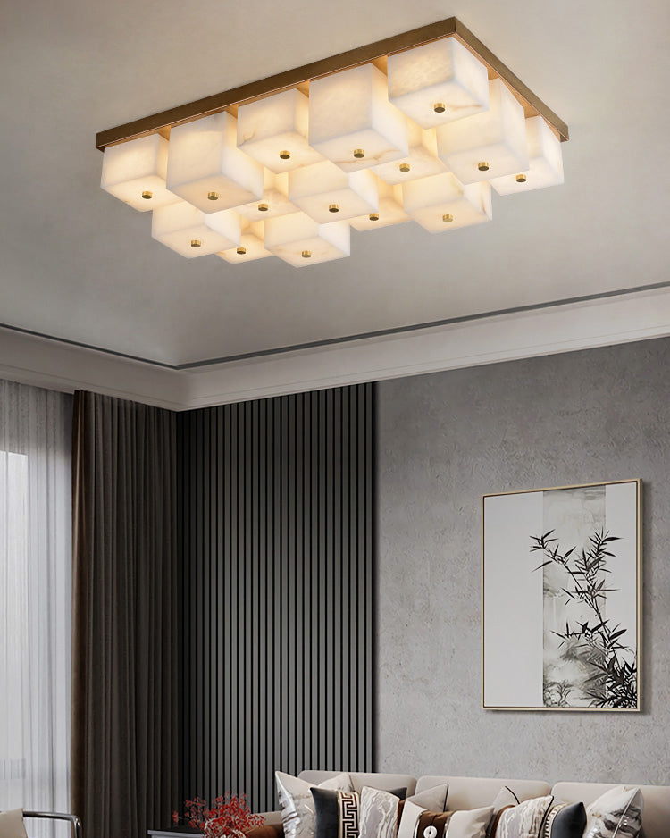 WOMO Alabaster Square Flush Mount Ceiling Light-WM3054