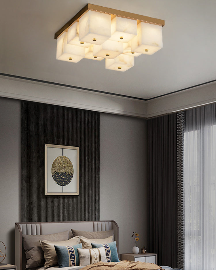 WOMO Alabaster Square Flush Mount Ceiling Light-WM3054