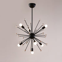 Product view of the D24.4 × H23.6 in black globe chandelier, with warm-white bulbs and clear glass accents against a neutral wall.