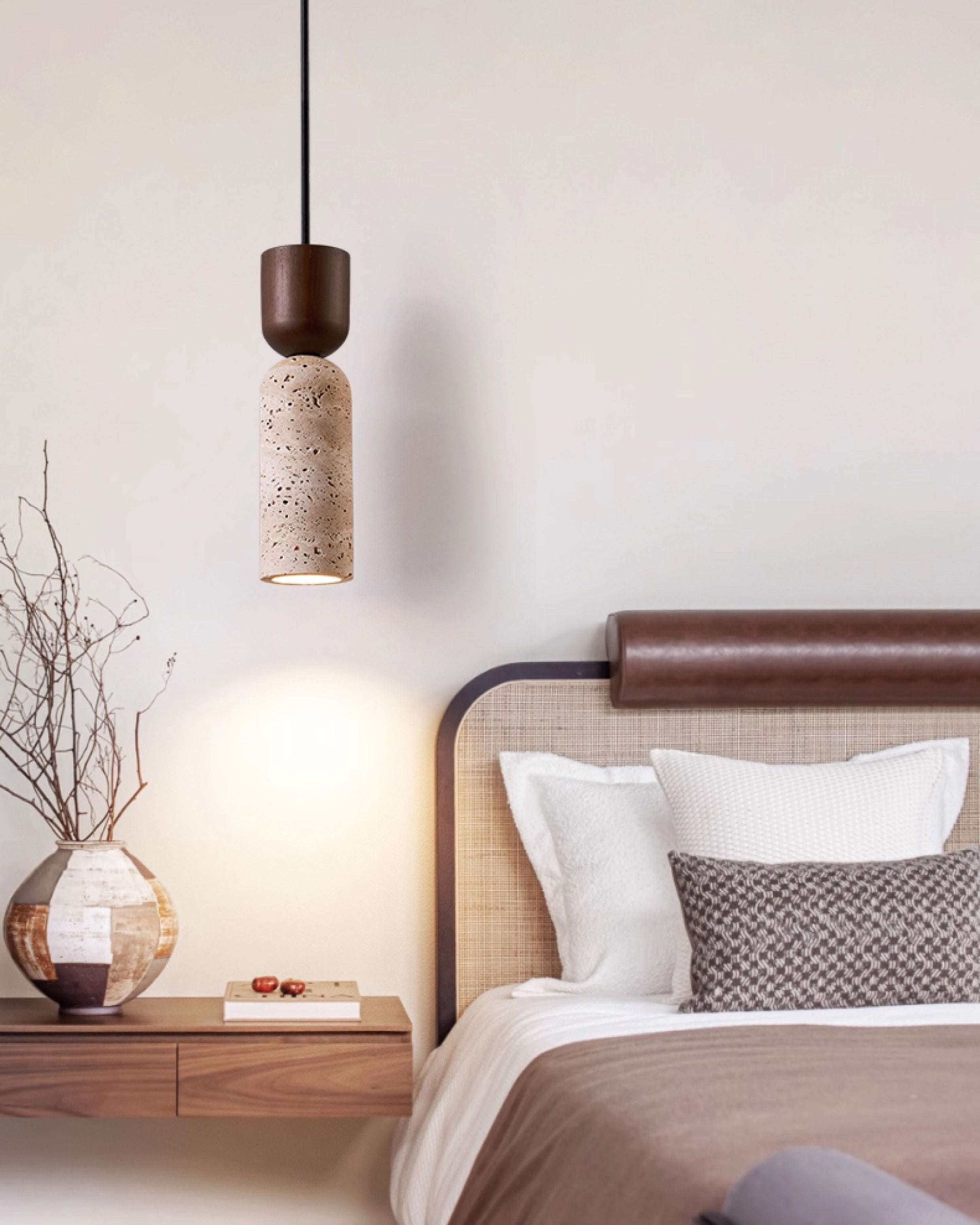 WOMO Dome Wood Travertine Pendant Light-WM3088