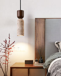 WOMO Dome Wood Travertine Pendant Light-WM3088
