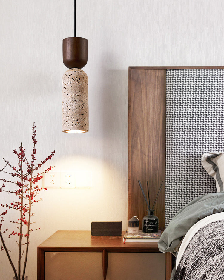 WOMO Dome Wood Travertine Pendant Light-WM3088
