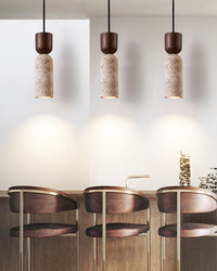 WOMO Dome Wood Travertine Pendant Light-WM3088
