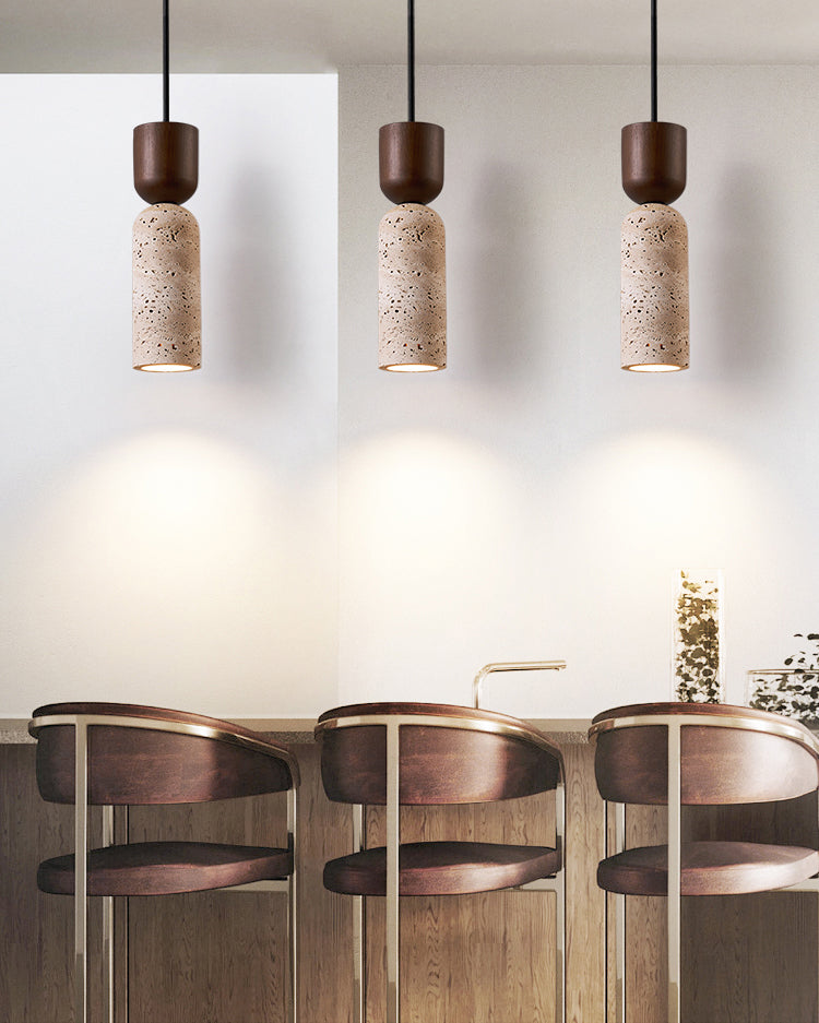 WOMO Dome Wood Travertine Pendant Light-WM3088