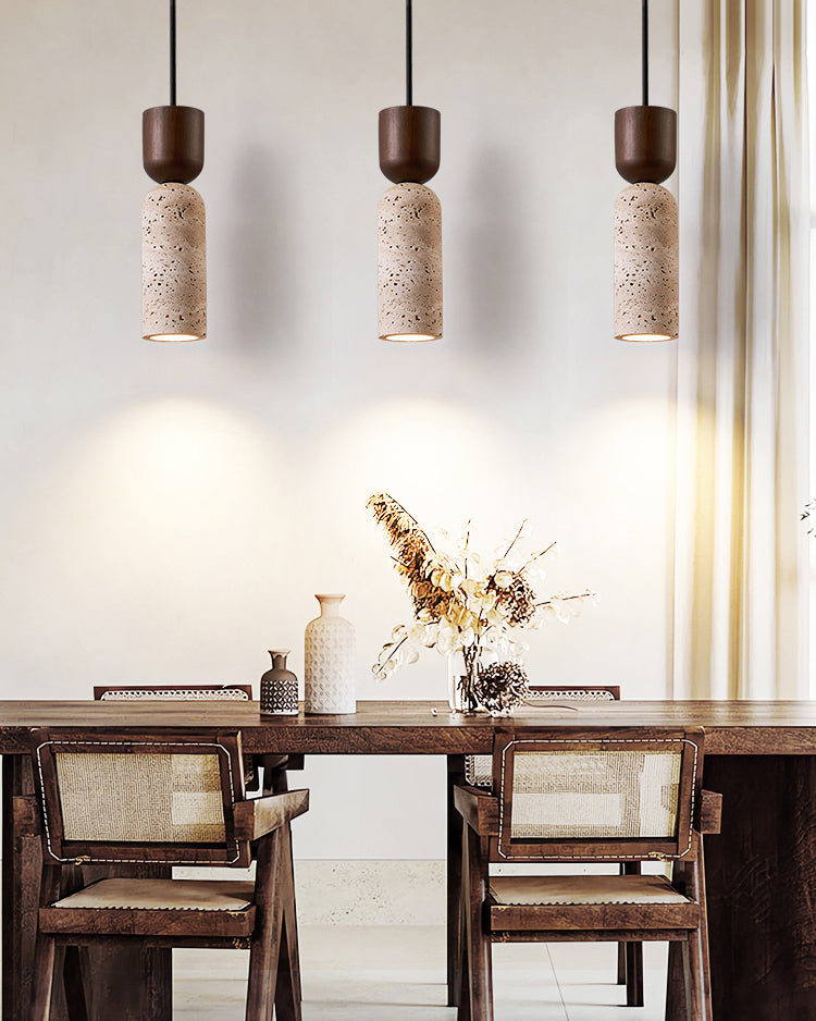 WOMO Dome Wood Travertine Pendant Light-WM3088