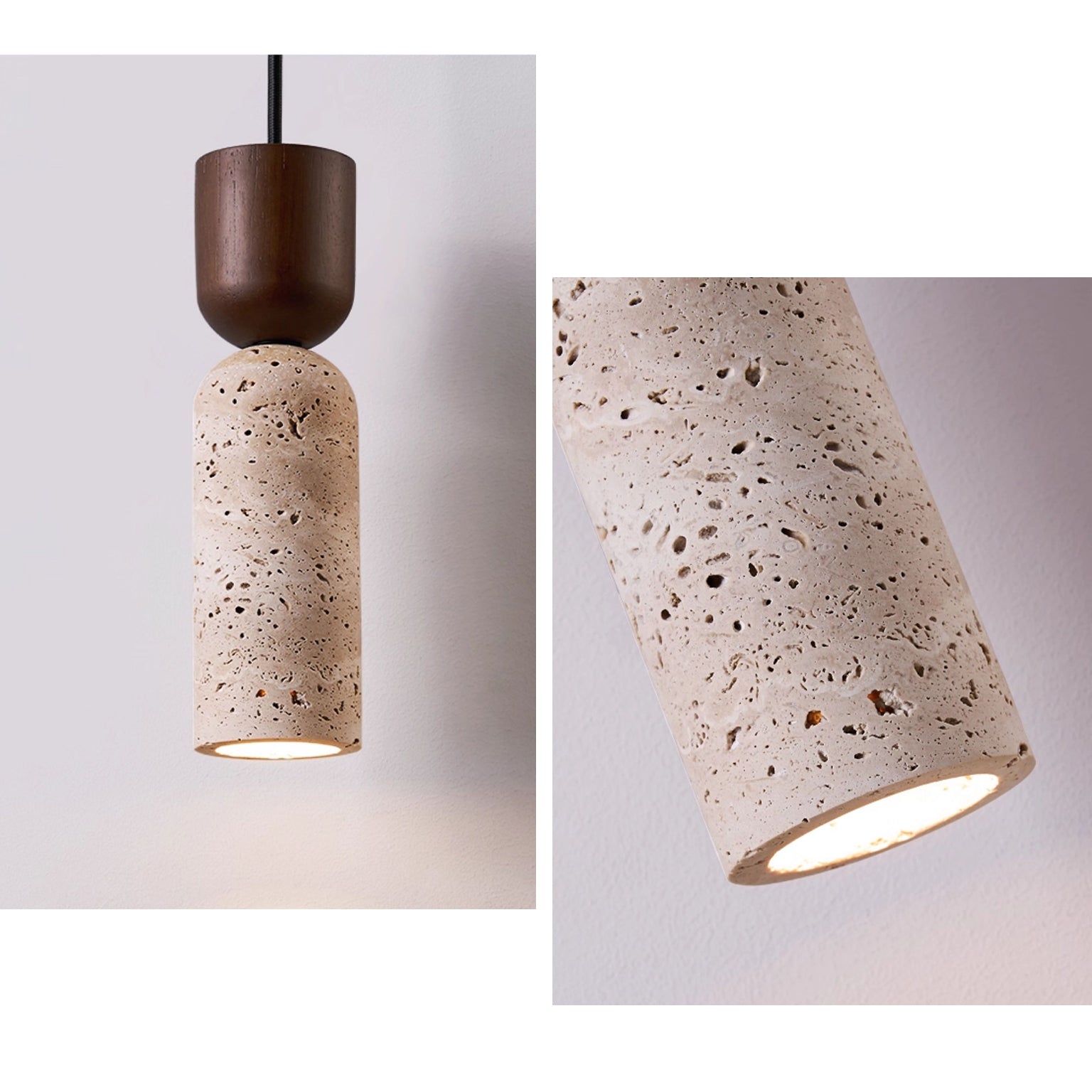 WOMO Dome Wood Travertine Pendant Light-WM3088
