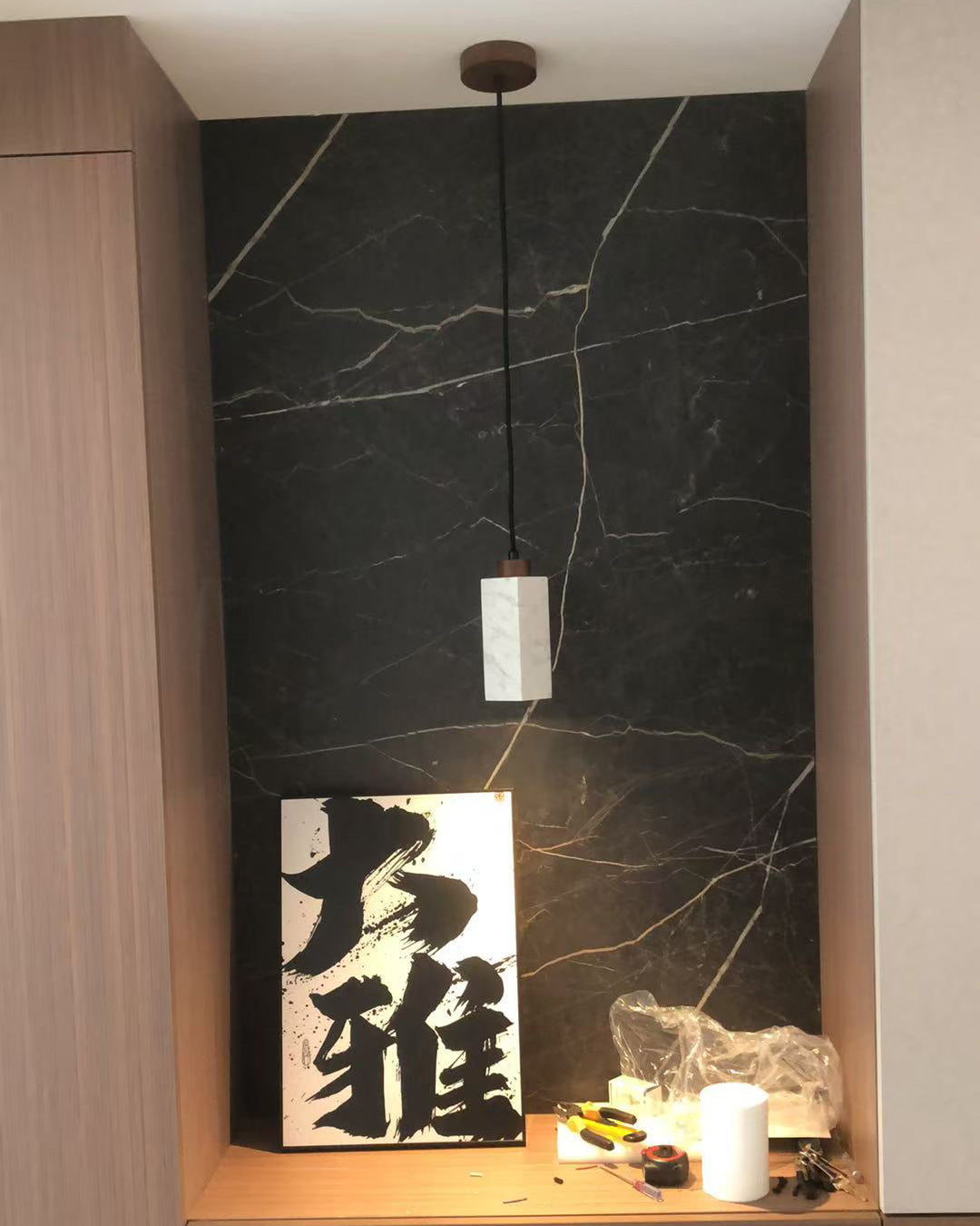 WOMO Rectangular Travertine Pendant Light-WM3089