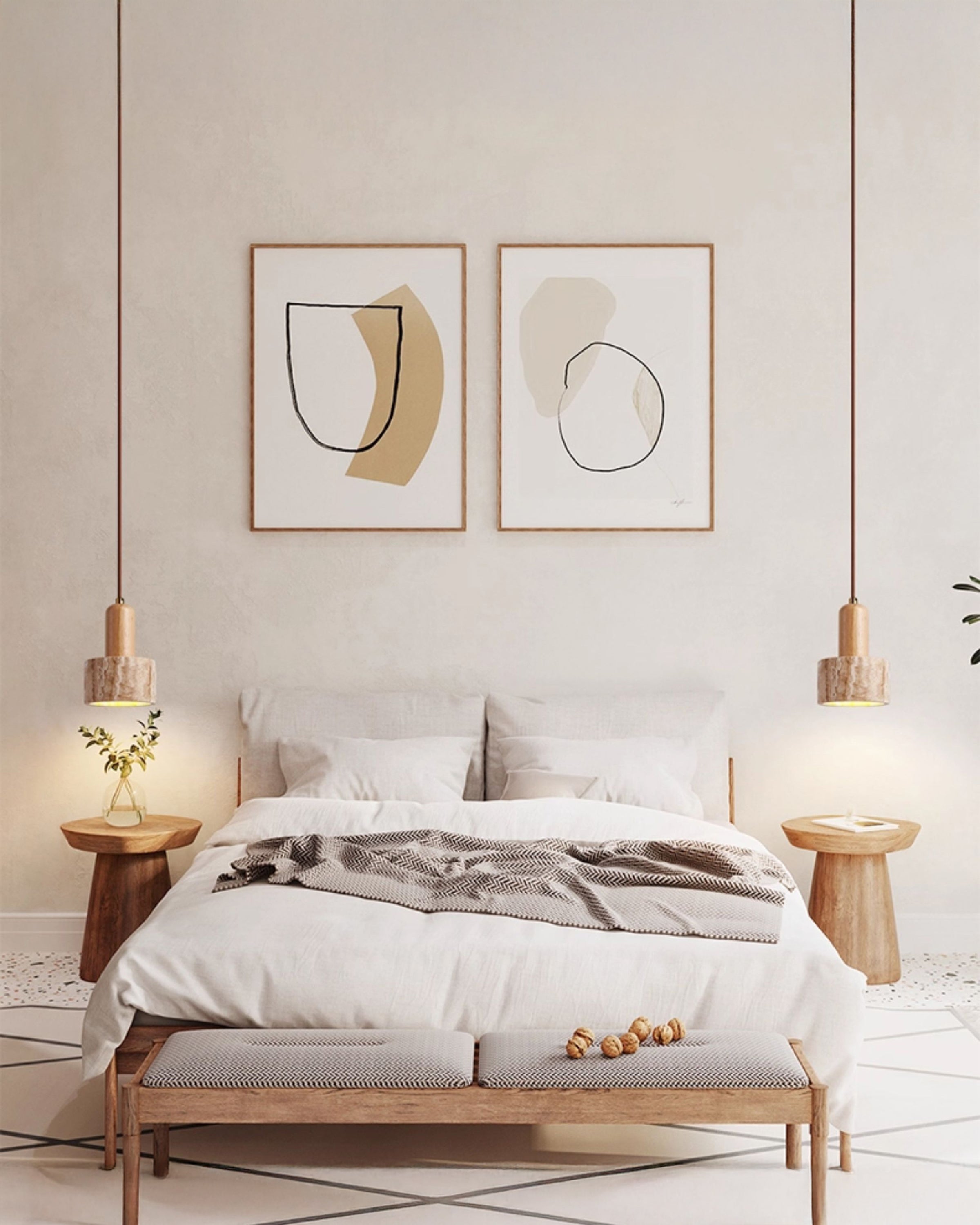 WOMO Cylinder/Dome Travertine Pendant Light-WM3090