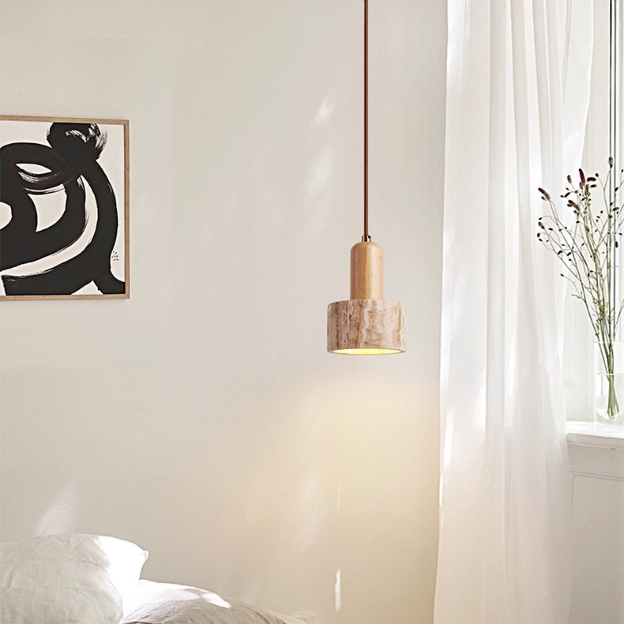 WOMO Cylinder/Dome Travertine Pendant Light-WM3090