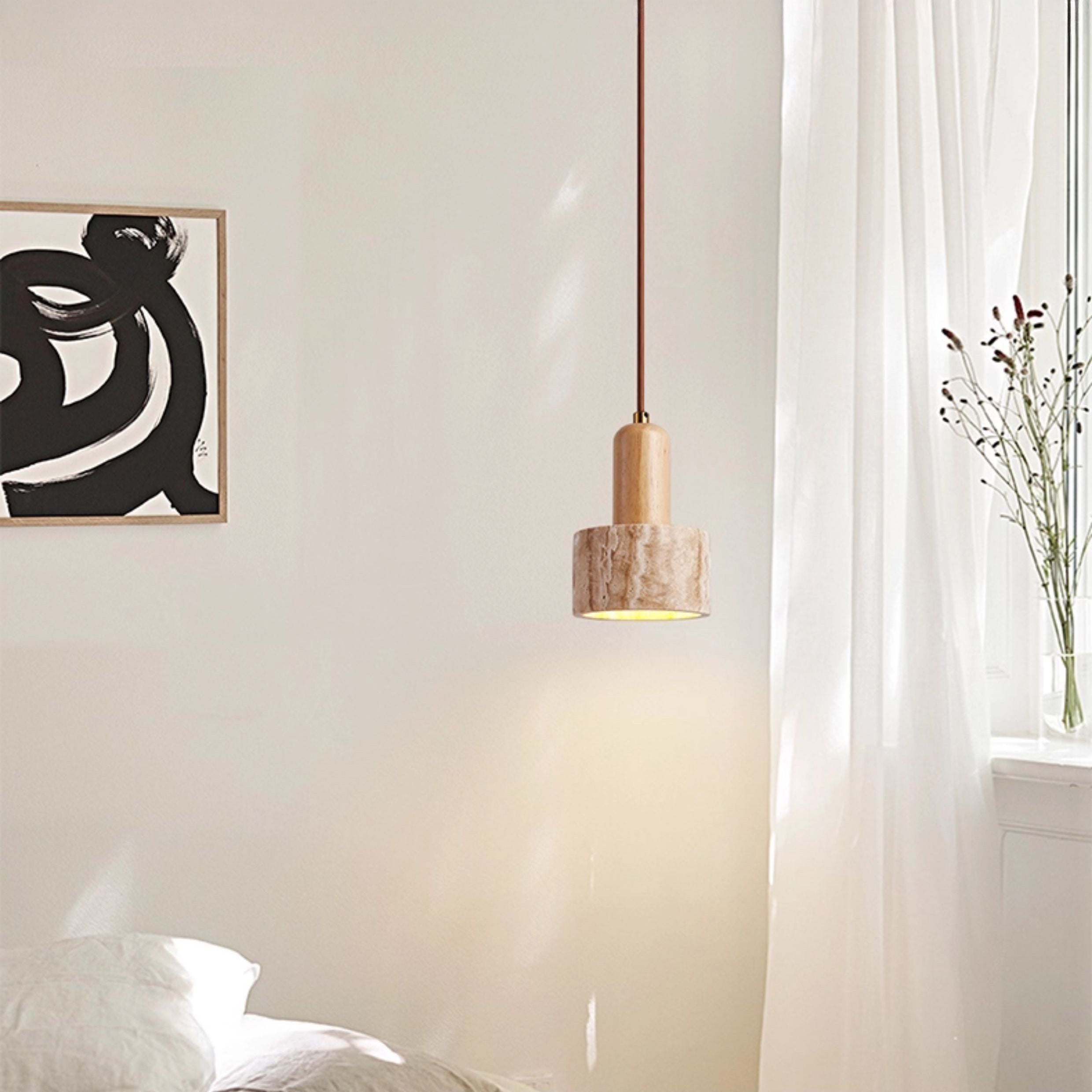 WOMO Cylinder/Dome Travertine Pendant Light-WM3090