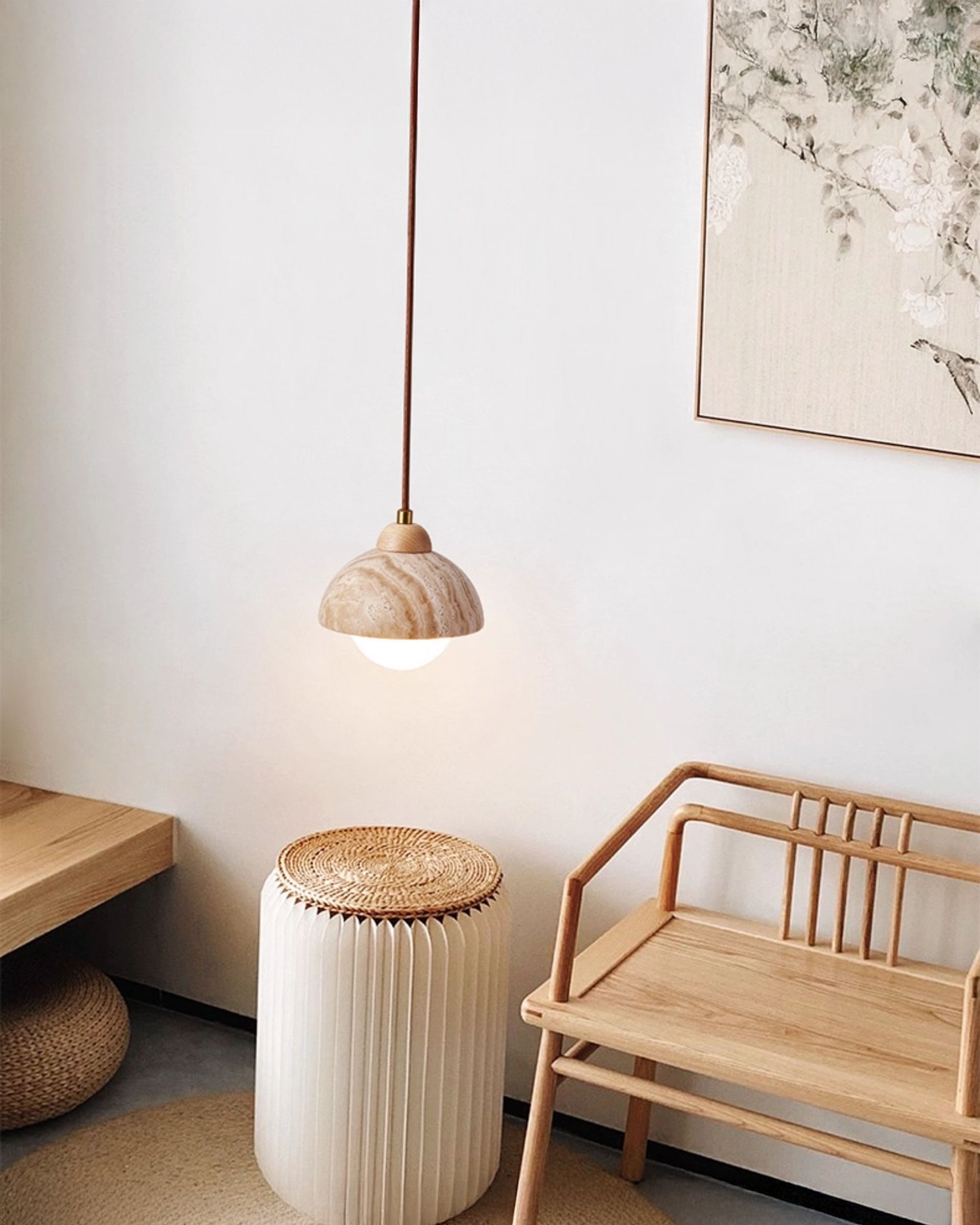 WOMO Cylinder/Dome Travertine Pendant Light-WM3090