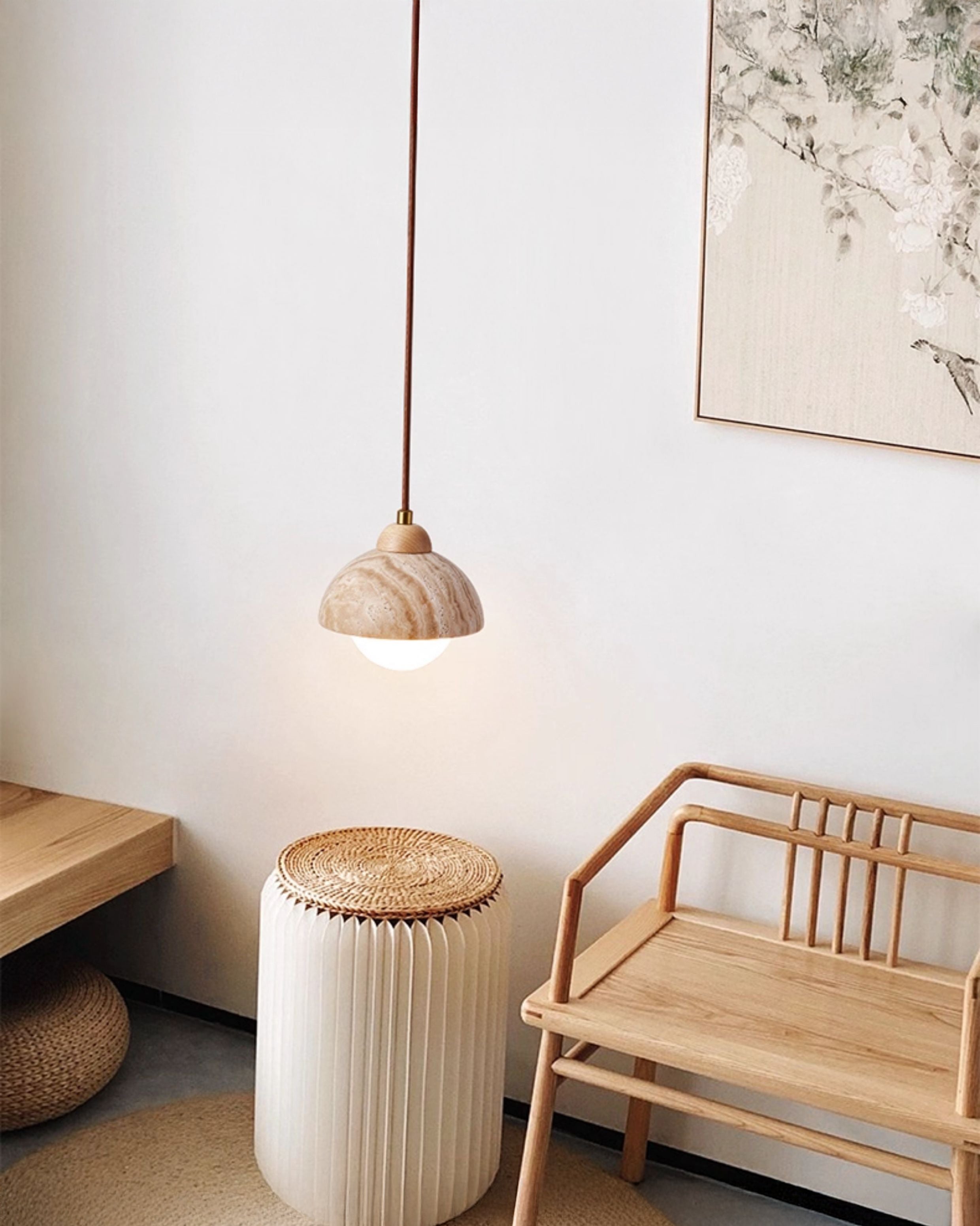 WOMO Cylinder/Dome Travertine Pendant Light-WM3090