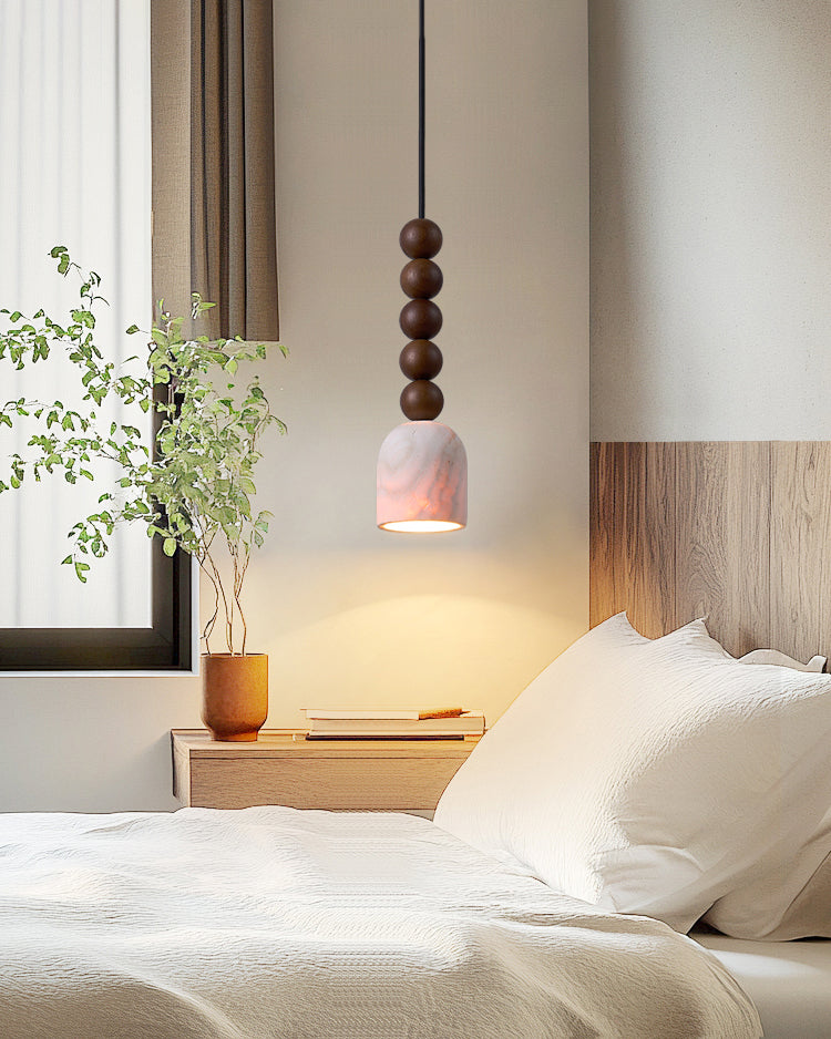 WOMO Dome Wood Travertine Pendant Light-WM3092