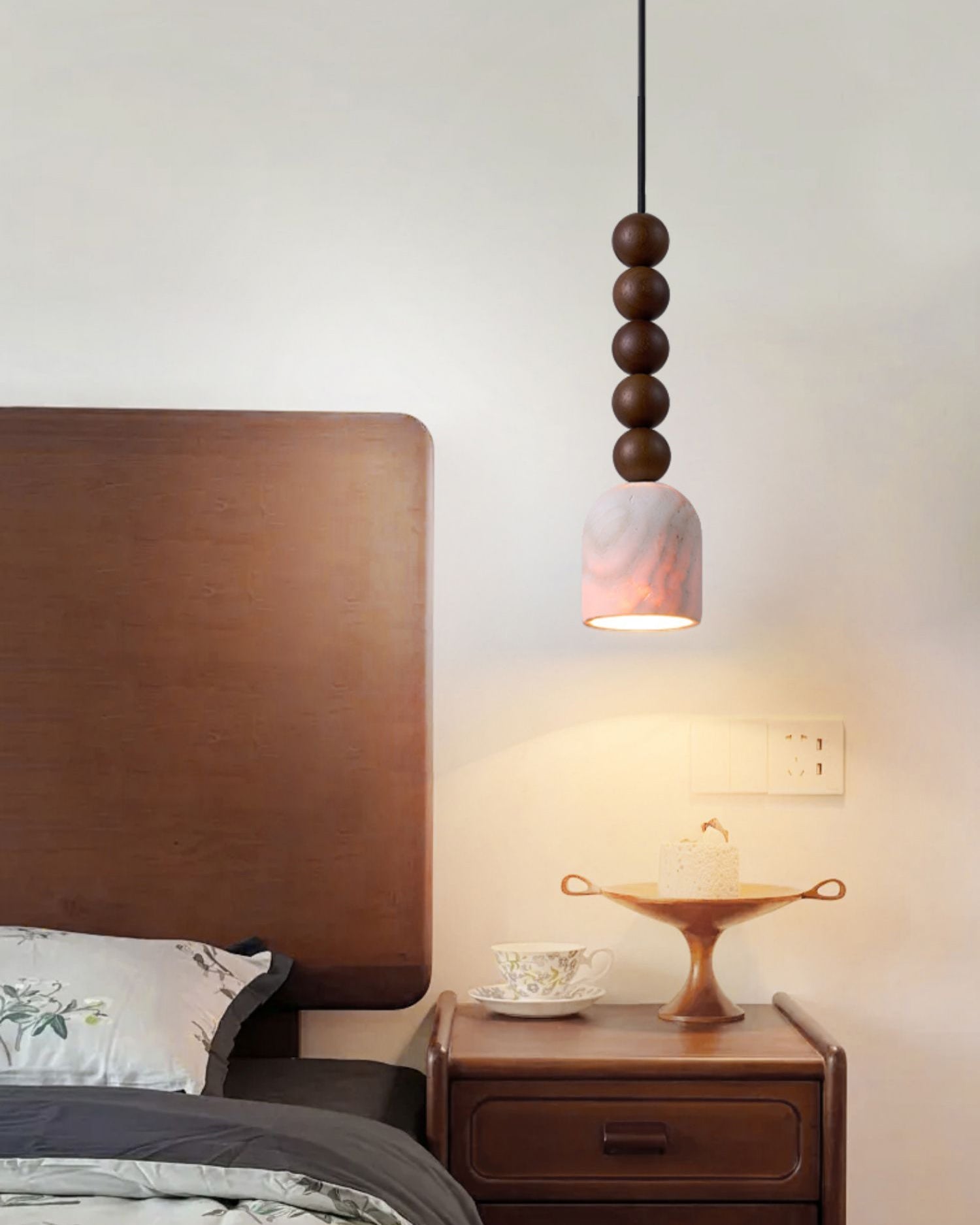 WOMO Dome Wood Travertine Pendant Light-WM3092
