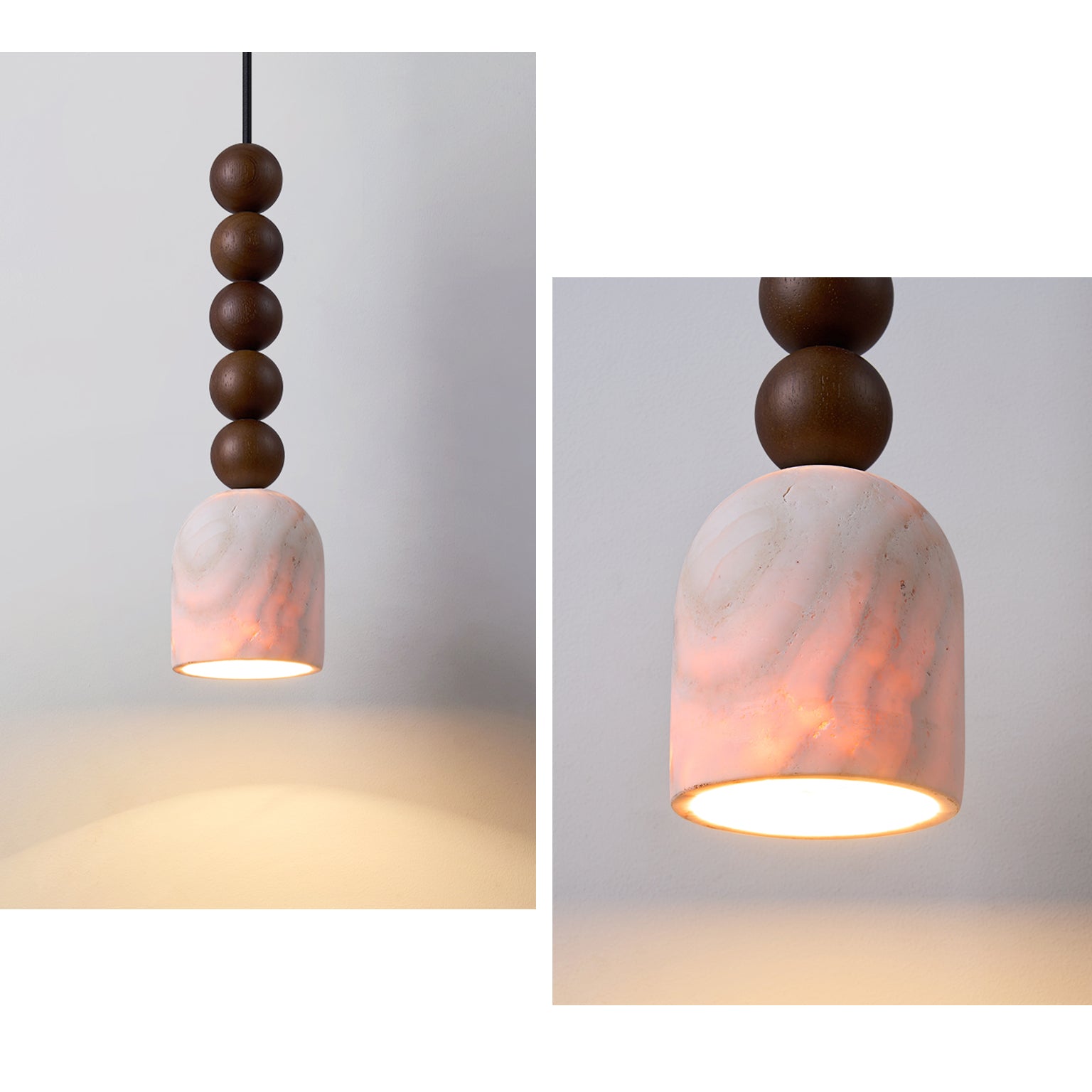 WOMO Dome Wood Travertine Pendant Light-WM3092