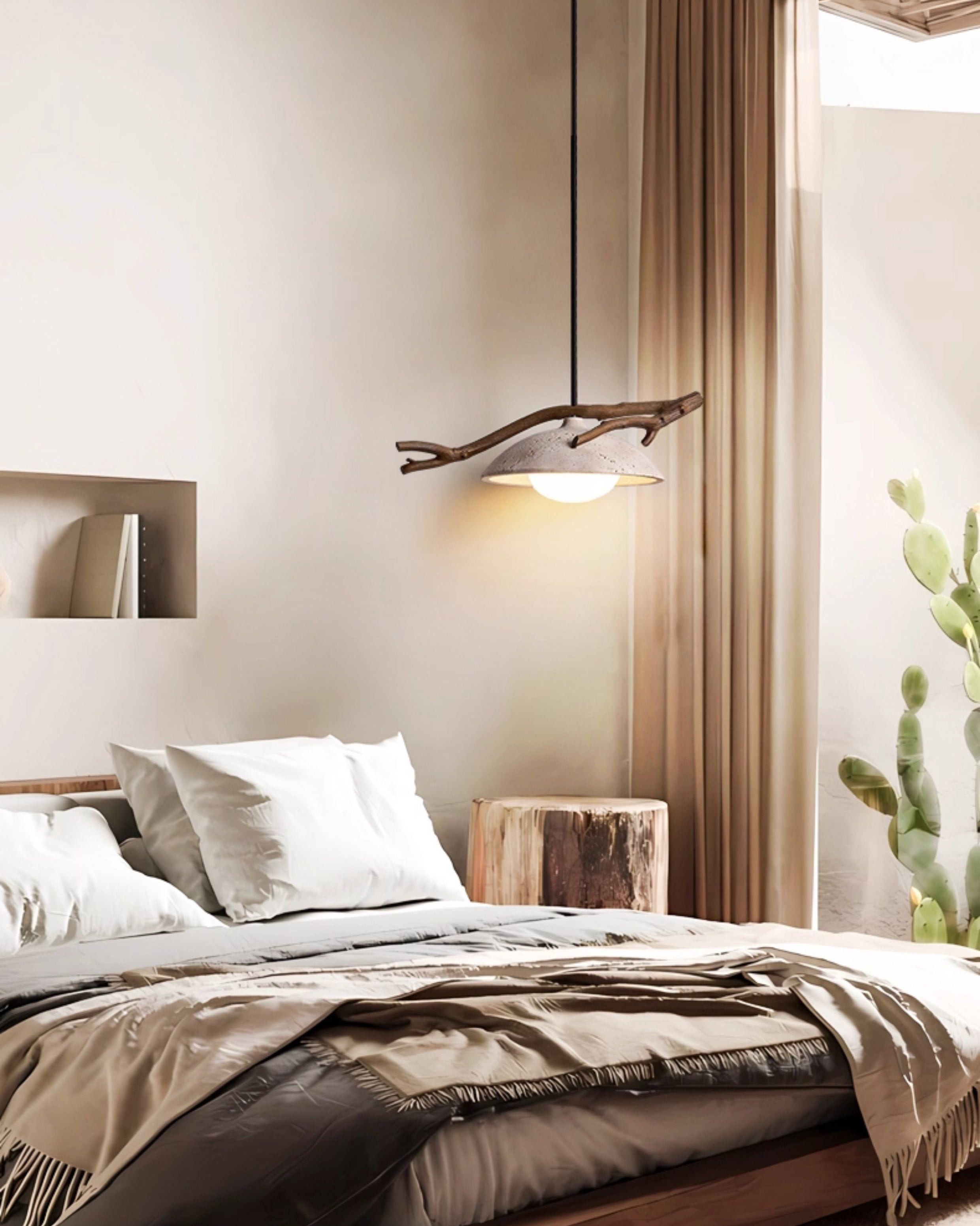 WOMO Tree Branch Dome Travertine Pendant Light-WM3095