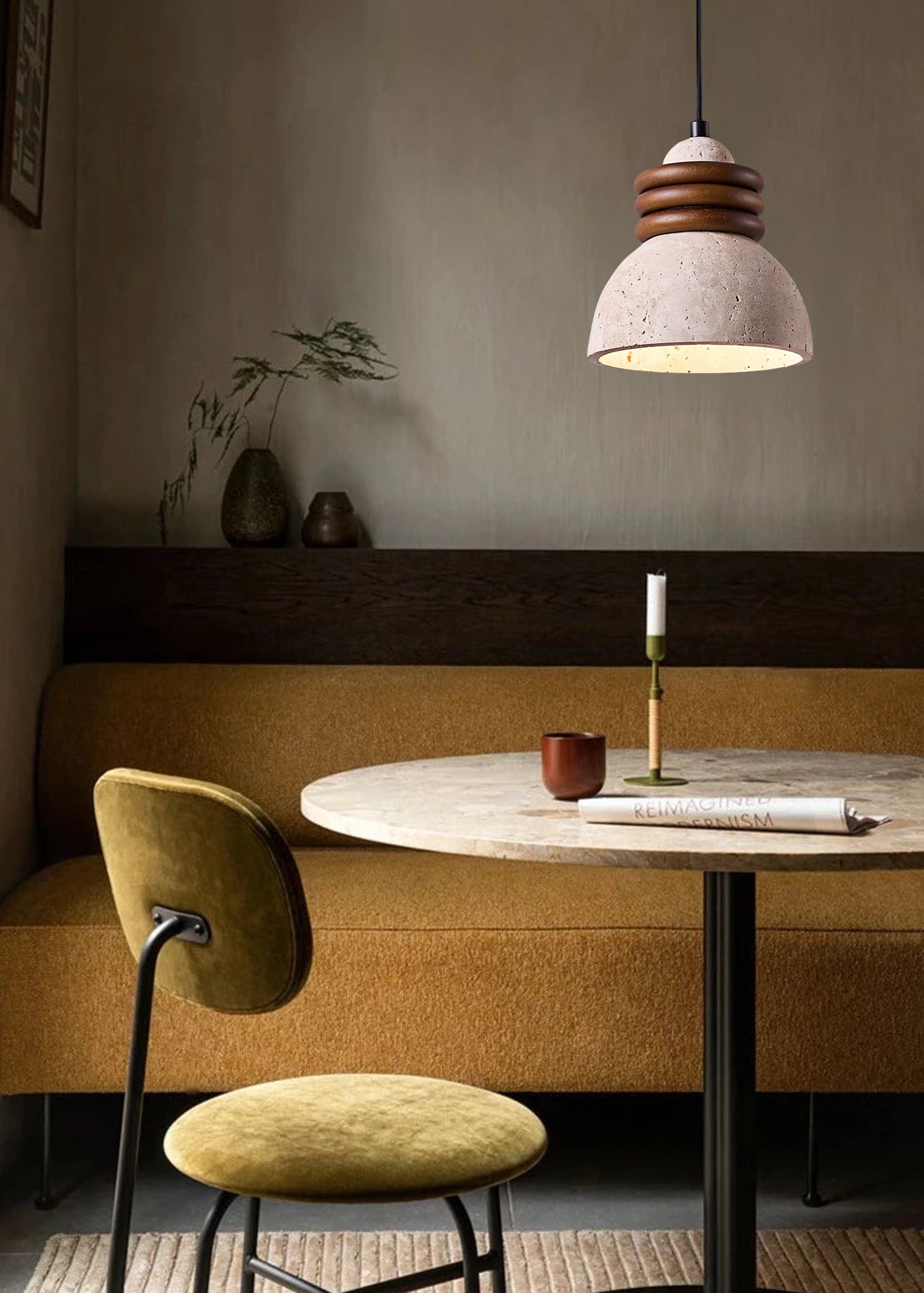 WOMO Dome Travertine Pendant Light-WM3097