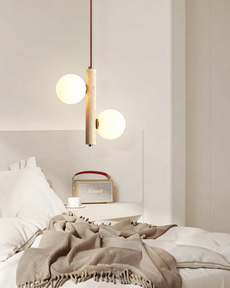 WOMO Glass Globe Travertine Pendant Light-WM3099