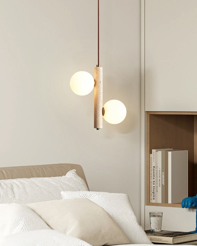 WOMO Glass Globe Travertine Pendant Light-WM3099