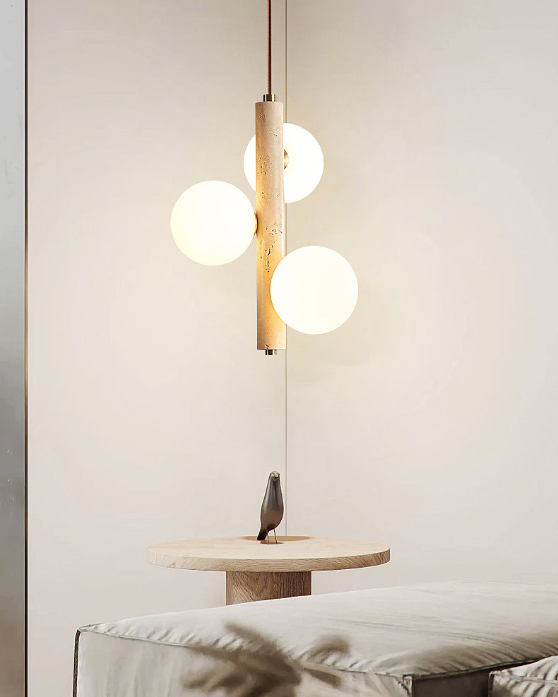 WOMO Glass Globe Travertine Pendant Light-WM3099
