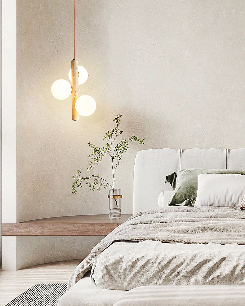 WOMO Glass Globe Travertine Pendant Light-WM3099