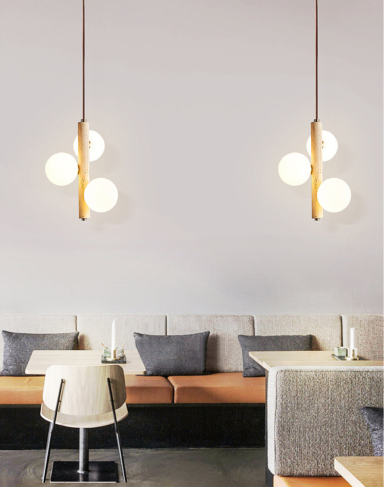 WOMO Glass Globe Travertine Pendant Light-WM3099